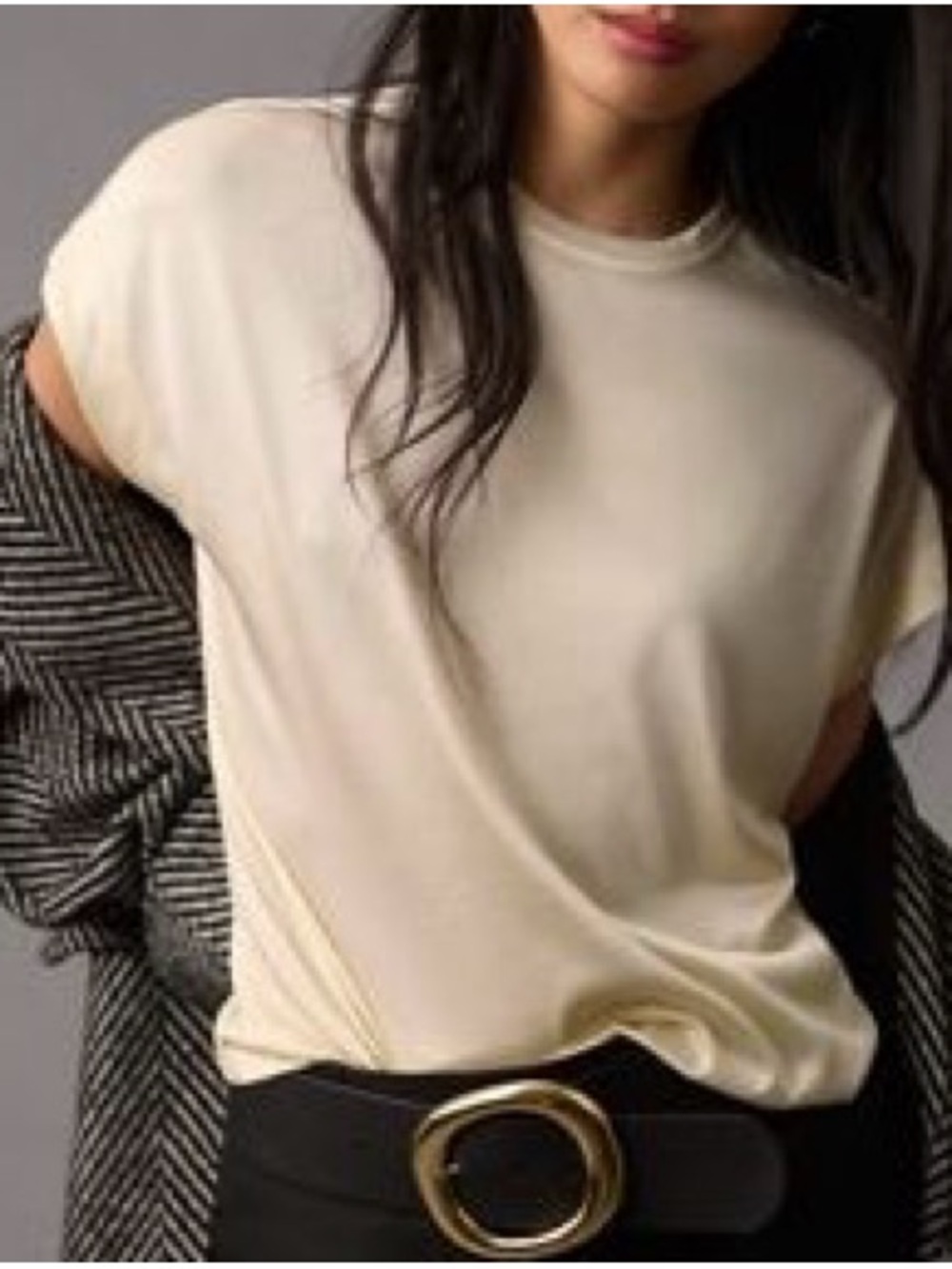 Women's Short Sleeve Crewneck Top in Ivory silky shimmer tee